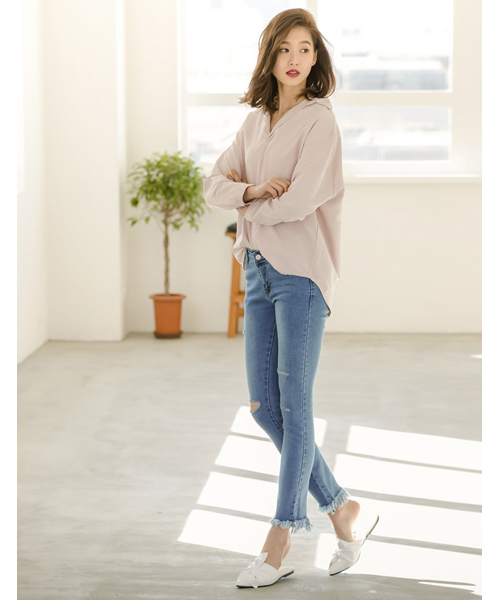 Re:EDIT（リエディ）の「[リエディ]裾フリンジダメージスキニーデニムボトムス/パンツ/デニムパンツ/デザインデニム/スキニーデニム（その他パンツ・レディース・ブルー系その他/インディゴブルー/サックスブルー/ワンウォッシュ・MEDIUM/SMALL）」の17枚目の写真