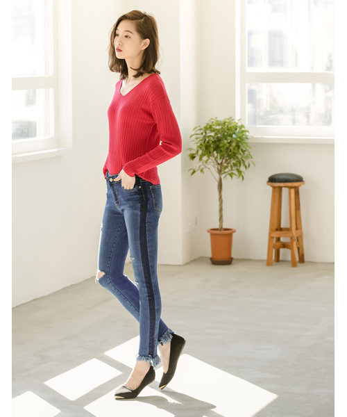 Re:EDIT（リエディ）の「[リエディ]裾フリンジダメージスキニーデニムボトムス/パンツ/デニムパンツ/デザインデニム/スキニーデニム（その他パンツ・レディース・ブルー系その他/インディゴブルー/サックスブルー/ワンウォッシュ・MEDIUM/SMALL）」の19枚目の写真