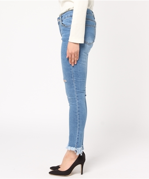 Re:EDIT（リエディ）の「[リエディ]裾フリンジダメージスキニーデニムボトムス/パンツ/デニムパンツ/デザインデニム/スキニーデニム（その他パンツ・レディース・ブルー系その他/インディゴブルー/サックスブルー/ワンウォッシュ・MEDIUM/SMALL）」の6枚目の写真