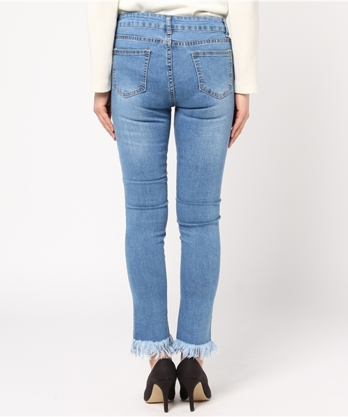 Re:EDIT（リエディ）の「[リエディ]裾フリンジダメージスキニーデニムボトムス/パンツ/デニムパンツ/デザインデニム/スキニーデニム（その他パンツ・レディース・ブルー系その他/インディゴブルー/サックスブルー/ワンウォッシュ・MEDIUM/SMALL）」の7枚目の写真