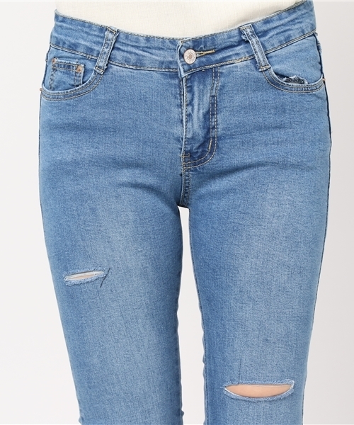 Re:EDIT（リエディ）の「[リエディ]裾フリンジダメージスキニーデニムボトムス/パンツ/デニムパンツ/デザインデニム/スキニーデニム（その他パンツ・レディース・ブルー系その他/インディゴブルー/サックスブルー/ワンウォッシュ・MEDIUM/SMALL）」の8枚目の写真