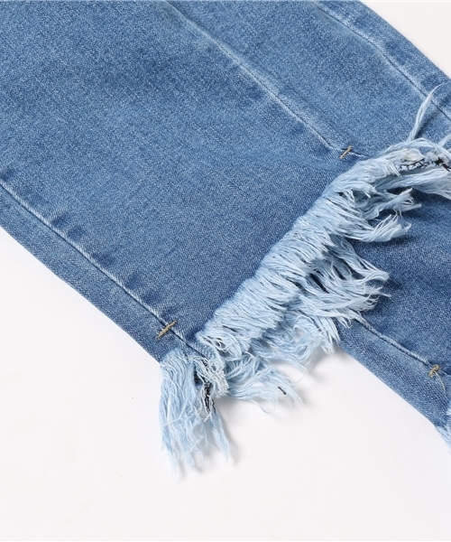 Re:EDIT（リエディ）の「[リエディ]裾フリンジダメージスキニーデニムボトムス/パンツ/デニムパンツ/デザインデニム/スキニーデニム（その他パンツ・レディース・ブルー系その他/インディゴブルー/サックスブルー/ワンウォッシュ・MEDIUM/SMALL）」の12枚目の写真