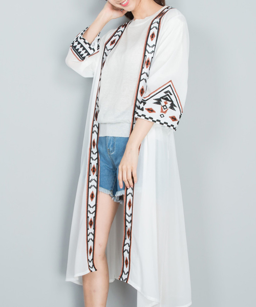 Andj アンドジェイ の マルチエスニック刺繍シフォンロングガウン カーディガン ボレロ Wear