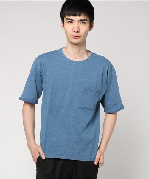 ARCADE（アーケード）の「インディゴ染め ビッグシルエット 胸ポケ付き Tシャツ（Tシャツ/カットソー・メンズ・サックスブルー/ライトブルー/インディゴブルー/ブルー系その他・MEDIUM/LARGE）」の3枚目の写真
