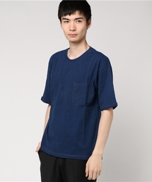 インディゴ染め ビッグシルエット 胸ポケ付き Tシャツ
