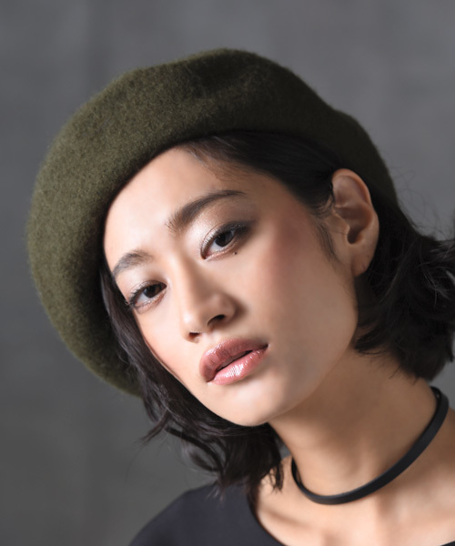 amorous insense（アモラスインセンス）の「[ウール混]ベレー帽（ハンチング/ベレー帽・レディース・ブラック/ダークパープル/グリーン/アッシュグレー/フューシャピンク・ﾌﾘ-）」の3枚目の写真