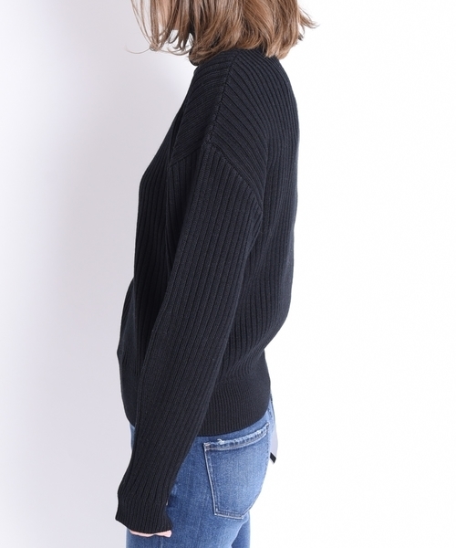 liflattie ships（リフラティ シップス）の「liflattie ships: リブ パフスリーブ タートルネック ニット ◇（ニット/セーター・レディース・オリーブ/オフホワイト/ブラック・MEDIUM/SMALL）」の8枚目の写真