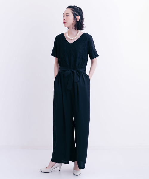 merlot plus（メルロープリュス）の「花柄レースウエストリボンオールインワン7303（つなぎ/オールインワン・レディース・ブラック/パープル/グリーン・FREE）」の13枚目の写真