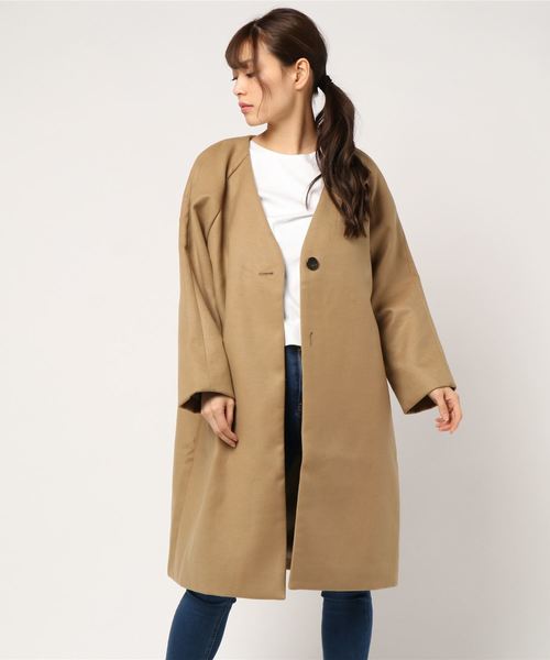 earth music&ecology(アースミュージックアンドエコロジー)の「・Vネックオーバーサイズコート(ダウンジャケット/コート・レディース・キャメル/ブラック/杢グレー・FREE)」の3枚目の写真