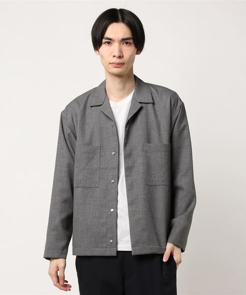 JOURNAL STANDARD relume（ジャーナルスタンダード　レリューム）の「メッシュドビー オープンカラーシャツブルゾン#（シャツ/ブラウス・メンズ・ネイビー/グレー・MEDIUM/LARGE）」の3枚目の写真