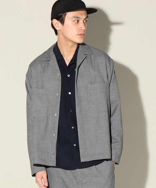 JOURNAL STANDARD relume（ジャーナルスタンダード　レリューム）の「メッシュドビー オープンカラーシャツブルゾン#（シャツ/ブラウス・メンズ・ネイビー/グレー・MEDIUM/LARGE）」の12枚目の写真