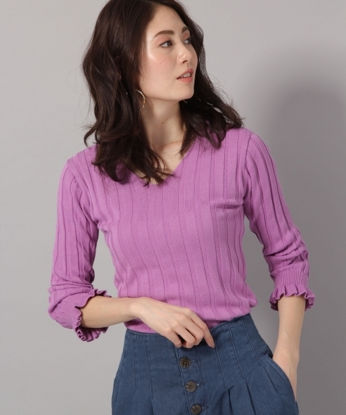 Andemiu（アンデミュウ）の「ワイドリブＶネックプルオーバー787748（ニット/セーター・レディース・ブラック/ホワイト/ピンク/グリーン・FREE）」の4枚目の写真