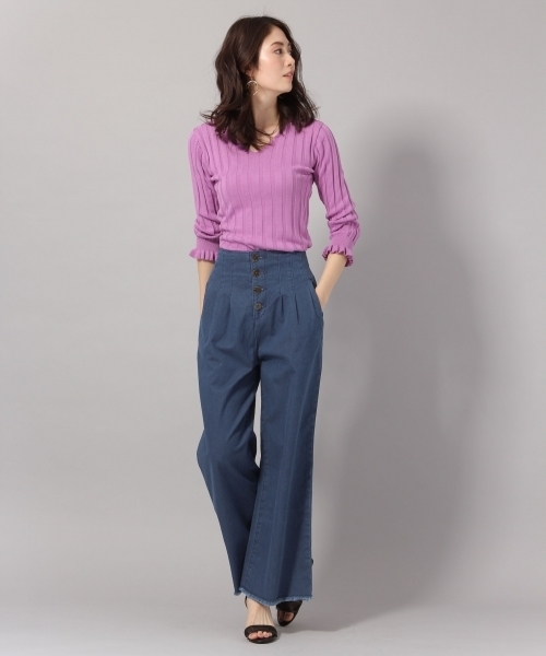 Andemiu（アンデミュウ）の「ワイドリブＶネックプルオーバー787748（ニット/セーター・レディース・ブラック/ホワイト/ピンク/グリーン・FREE）」の6枚目の写真