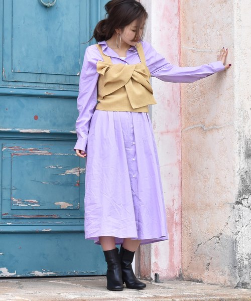 LHELBIE（レルビエ）の「2wayシャツロングワンピース（シャツワンピース・レディース・ベージュ/サックスブルー/ラベンダー/ネイビー・M）」の4枚目の写真