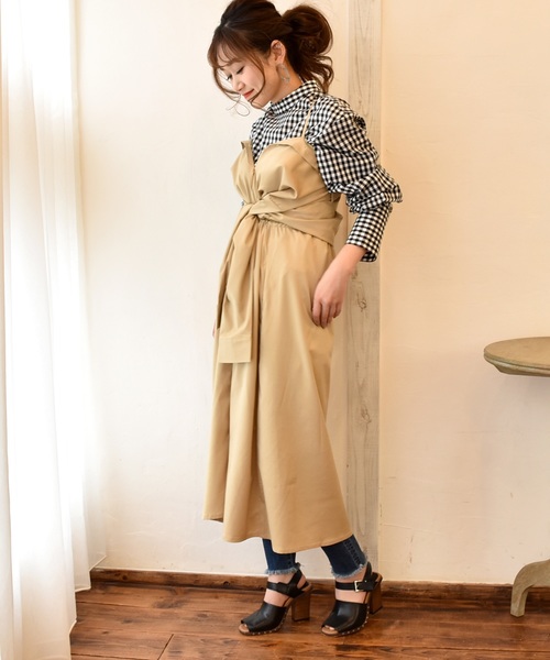 LHELBIE（レルビエ）の「2wayシャツロングワンピース（シャツワンピース・レディース・ベージュ/サックスブルー/ラベンダー/ネイビー・M）」の2枚目の写真