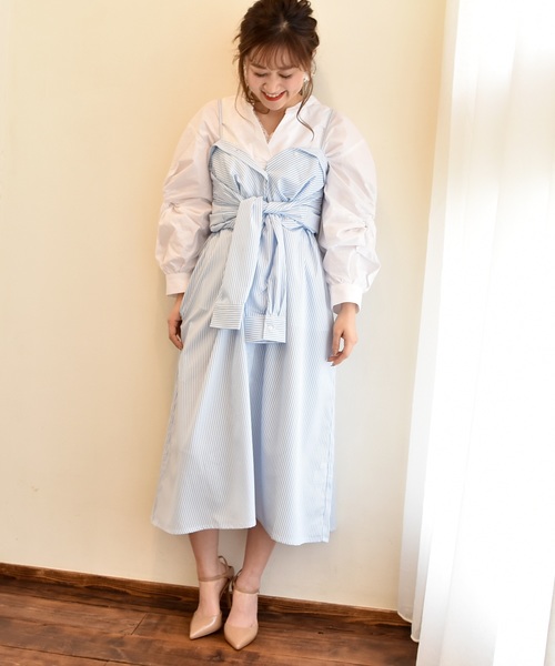LHELBIE（レルビエ）の「2wayシャツロングワンピース（シャツワンピース・レディース・ベージュ/サックスブルー/ラベンダー/ネイビー・M）」の3枚目の写真