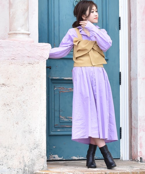 LHELBIE（レルビエ）の「2wayシャツロングワンピース（シャツワンピース・レディース・ベージュ/サックスブルー/ラベンダー/ネイビー・M）」の12枚目の写真