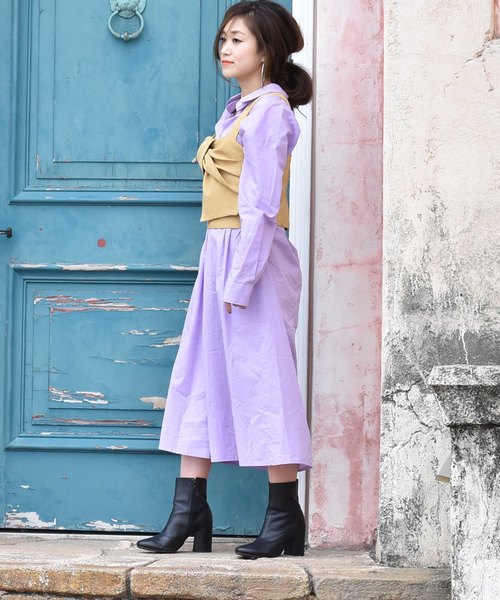 LHELBIE（レルビエ）の「2wayシャツロングワンピース（シャツワンピース・レディース・ベージュ/サックスブルー/ラベンダー/ネイビー・M）」の9枚目の写真