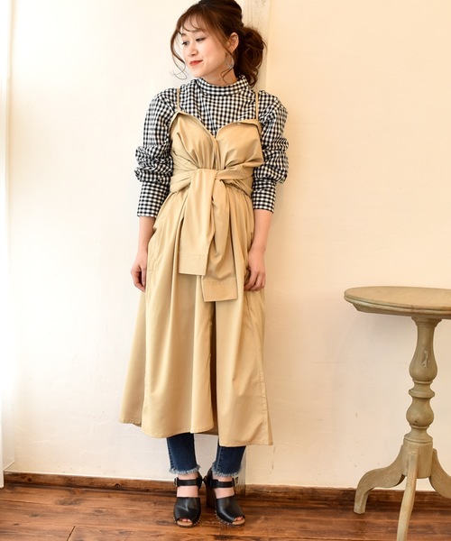 LHELBIE（レルビエ）の「2wayシャツロングワンピース（シャツワンピース・レディース・ベージュ/サックスブルー/ラベンダー/ネイビー・M）」の8枚目の写真