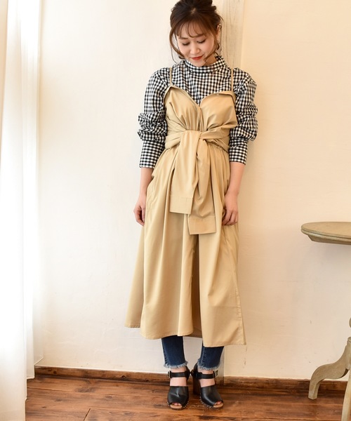 LHELBIE（レルビエ）の「2wayシャツロングワンピース（シャツワンピース・レディース・ベージュ/サックスブルー/ラベンダー/ネイビー・M）」の6枚目の写真