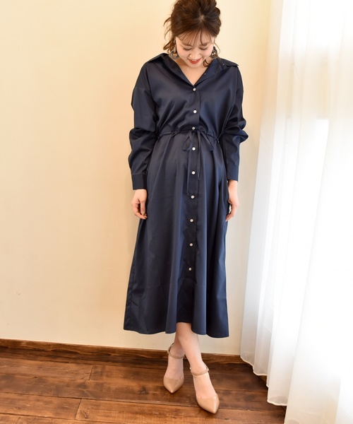 LHELBIE（レルビエ）の「2wayシャツロングワンピース（シャツワンピース・レディース・ベージュ/サックスブルー/ラベンダー/ネイビー・M）」の7枚目の写真