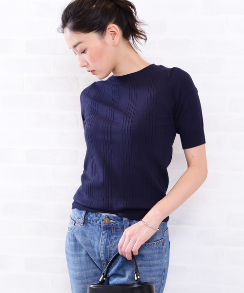 N.（N. Natural Beauty Basic）（エヌエヌナチュラルビューティーベーシック）の「◆ランダムリブニット（ニット/セーター・レディース・ホワイト/ネイビー/レッド・MEDIUM）」の3枚目の写真