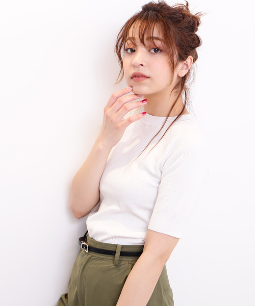 N.（N. Natural Beauty Basic）（エヌエヌナチュラルビューティーベーシック）の「◆ランダムリブニット（ニット/セーター・レディース・ホワイト/ネイビー/レッド・MEDIUM）」の2枚目の写真