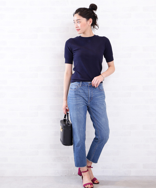 N.（N. Natural Beauty Basic）（エヌエヌナチュラルビューティーベーシック）の「◆ランダムリブニット（ニット/セーター・レディース・ホワイト/ネイビー/レッド・MEDIUM）」の5枚目の写真