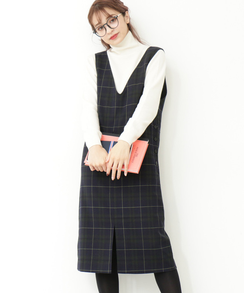 N.（N. Natural Beauty Basic）（エヌエヌナチュラルビューティーベーシック）の「◆チェック裏起毛ワンピース（ワンピース・レディース・ネイビー/ブラウン系その他・MEDIUM）」の2枚目の写真