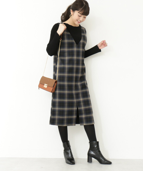 N.（N. Natural Beauty Basic）（エヌエヌナチュラルビューティーベーシック）の「◆チェック裏起毛ワンピース（ワンピース・レディース・ネイビー/ブラウン系その他・MEDIUM）」の3枚目の写真