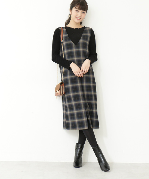 N.（N. Natural Beauty Basic）（エヌエヌナチュラルビューティーベーシック）の「◆チェック裏起毛ワンピース（ワンピース・レディース・ネイビー/ブラウン系その他・MEDIUM）」の4枚目の写真