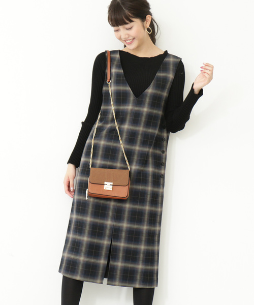 N.（N. Natural Beauty Basic）（エヌエヌナチュラルビューティーベーシック）の「◆チェック裏起毛ワンピース（ワンピース・レディース・ネイビー/ブラウン系その他・MEDIUM）」の5枚目の写真