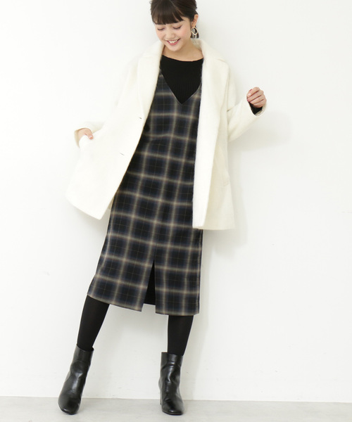 N.（N. Natural Beauty Basic）（エヌエヌナチュラルビューティーベーシック）の「◆チェック裏起毛ワンピース（ワンピース・レディース・ネイビー/ブラウン系その他・MEDIUM）」の6枚目の写真