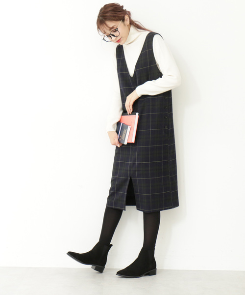 N.（N. Natural Beauty Basic）（エヌエヌナチュラルビューティーベーシック）の「◆チェック裏起毛ワンピース（ワンピース・レディース・ネイビー/ブラウン系その他・MEDIUM）」の8枚目の写真