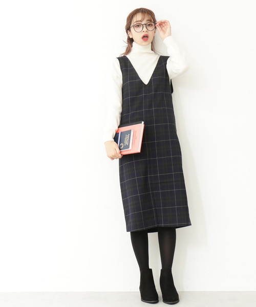 N.（N. Natural Beauty Basic）（エヌエヌナチュラルビューティーベーシック）の「◆チェック裏起毛ワンピース（ワンピース・レディース・ネイビー/ブラウン系その他・MEDIUM）」の9枚目の写真