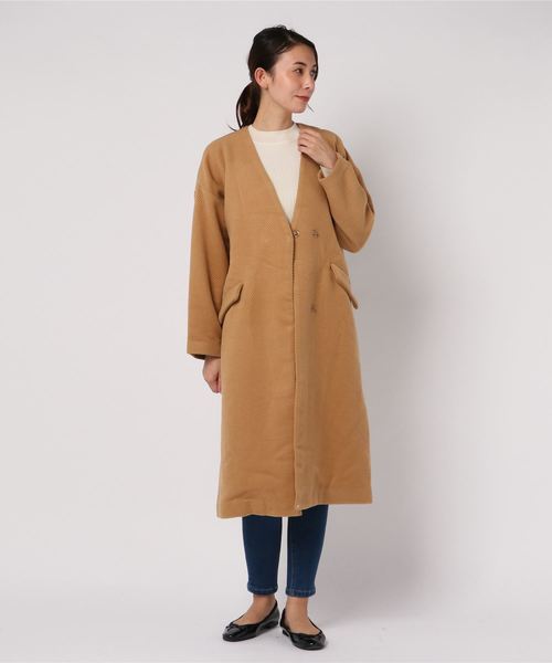 STYLEBLOCK（スタイルブロック）の「ツイルシャギーノーカラーチェスターコート（チェスターコート・レディース・ネイビー/ベージュ/カーキ/ブラック・M）」の2枚目の写真