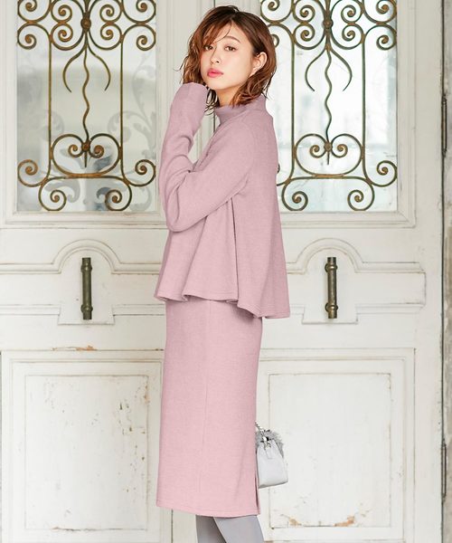 KOBE LETTUCE（コウベレタス）の「リブニットソーフレアトップス+タイトスカートセットアップ＊レディース/ニットアップ[E1957]神戸レタス（セットアップ・レディース・ブラック/グレー/ピンク系その他・FREE）」の3枚目の写真