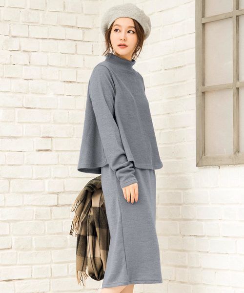 KOBE LETTUCE（コウベレタス）の「リブニットソーフレアトップス+タイトスカートセットアップ＊レディース/ニットアップ[E1957]神戸レタス（セットアップ・レディース・ブラック/グレー/ピンク系その他・FREE）」の2枚目の写真