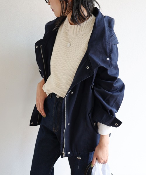 andme（アンドミー）の「コットンチノツイルマウンテンパーカー（マウンテンパーカー・レディース・ブラック/ベージュ/ネイビー/カーキ・M）」の4枚目の写真