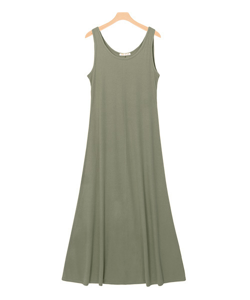 Pierrot（ピエロ）の「●無地ノースリーブ美ラインワンピース ノーマル ロング丈（ワンピース・レディース・パープル系その他2/ブラック/杢グレー/チャコール/ブラウン系その他/カーキオリーブ/ライトカーキ/ネイビー/ブルー系その他/イエロー系その他/ピンク系その他/ブルーパープル・L/M）」の6枚目の写真