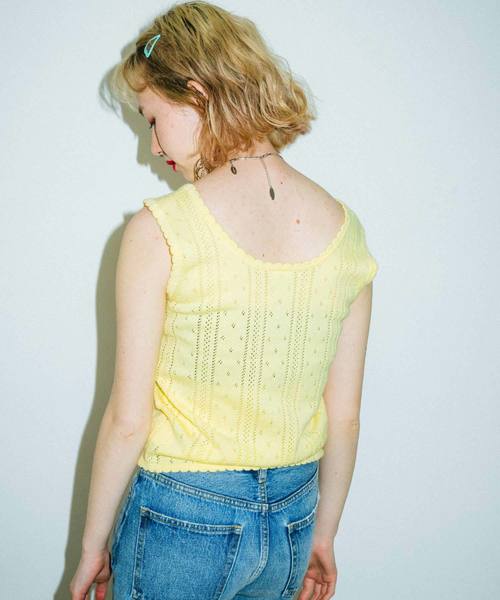 X-girl(エックスガール)の「OPENWORK KNIT TANK TOP(タンクトップ・レディース・ホワイト/ブラック/イエロー・ONE SIZE)」の5枚目の写真