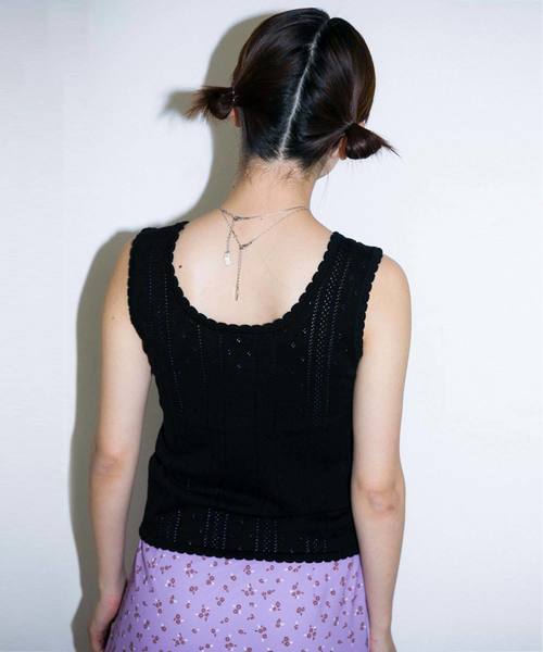 X-girl(エックスガール)の「OPENWORK KNIT TANK TOP(タンクトップ・レディース・ホワイト/ブラック/イエロー・ONE SIZE)」の13枚目の写真