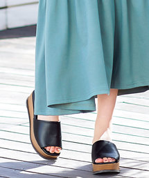 KOBE LETTUCE | 厚底ウッド調ウェッジソールワンベルトサボサンダル(サンダル)