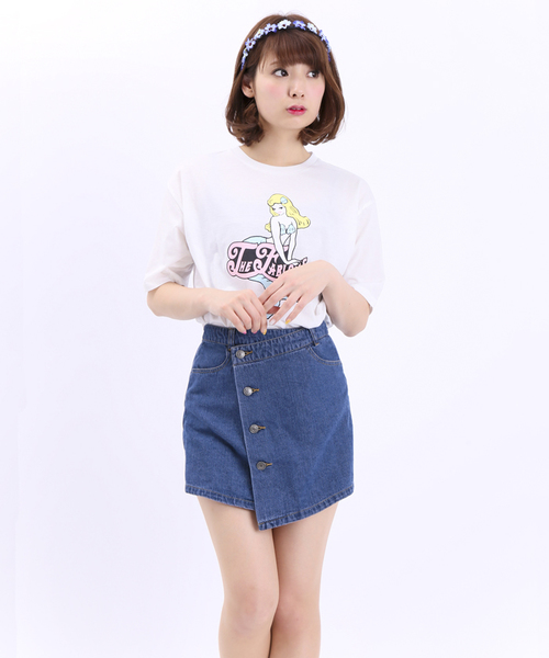 WEGO(ウィゴー)の「WEGO/デニムアシメショートパンツ(デニムパンツ・レディース・インディゴブルー/ライトインディゴブルー・MEDIUM/LARGE)」の15枚目の写真