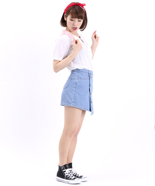 WEGO(ウィゴー)の「WEGO/デニムアシメショートパンツ(デニムパンツ・レディース・インディゴブルー/ライトインディゴブルー・MEDIUM/LARGE)」の16枚目の写真
