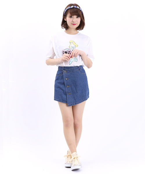 WEGO(ウィゴー)の「WEGO/デニムアシメショートパンツ(デニムパンツ・レディース・インディゴブルー/ライトインディゴブルー・MEDIUM/LARGE)」の17枚目の写真
