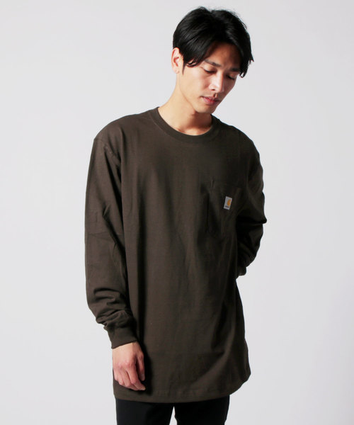 Carhartt(カーハート)の「Carhartt カーハート/ビッグサイズ ワンポイントロゴ長袖カットソー(Tシャツ/カットソー・メンズ・ヘザーグレー/ヘザーチャコール/ボルドー/グリーン系その他/グリーン系その他2/ブラック/ダークブラウン/ネイビー/ブルー系その他/イエロー/グリーン/オレンジ/ホワイト・M/L/XL)」の6枚目の写真