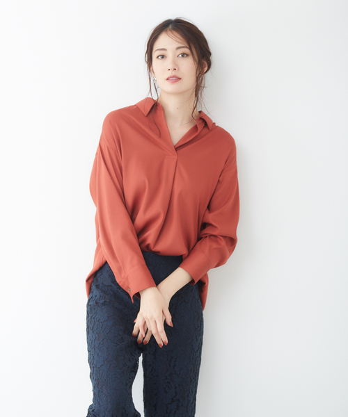 Rouge vif(ルージュヴィフ)の「ランダムタックシャツ(シャツ/ブラウス)」|オレンジ系その他