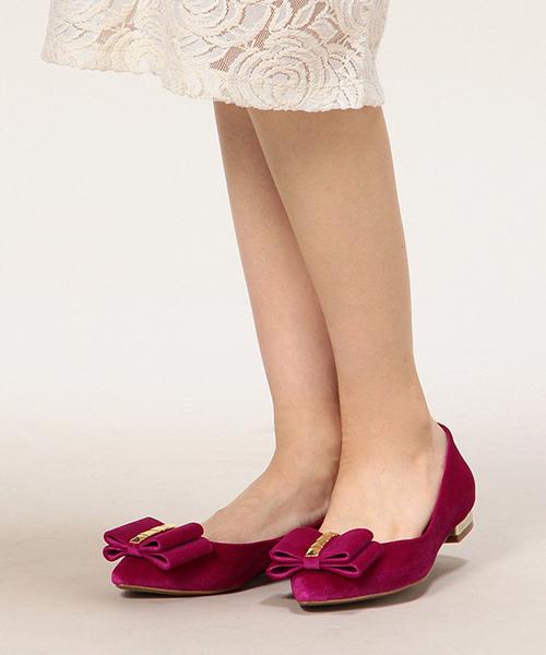 ROSE BUD(ローズバッド)の「【GISELe掲載】【Gina掲載】【sweet掲載】B475-20 VELVET FLAT BOW PUMPS(パンプス・レディース・ピンク/ブラック・37/39/36/38)」の1枚目の写真