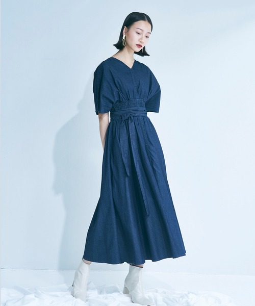 ANT（アント）の「WAIST SHIRRING FLARE DENIM DRESS / ウエストシャーリングフレアデニムドレス・ワンピース